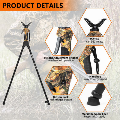 Rubber Feet Lightweight Aluminum Alloy Hunting Bipod Compact Folded Length With Ergonomics